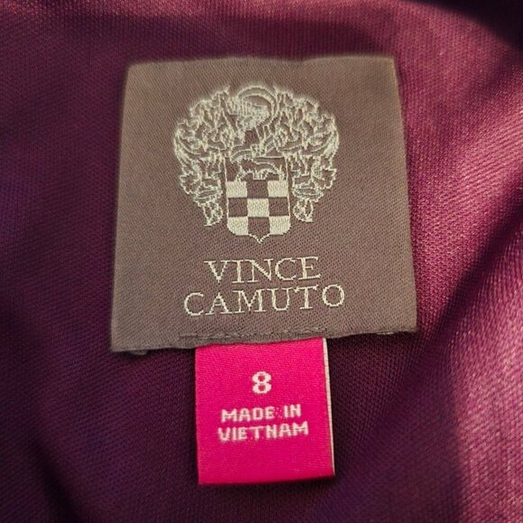 Vince Camuto Plum Sleeveless Bow Neck Crepe Fit and Flare Dress Sz 8 - Picture 8 of 11